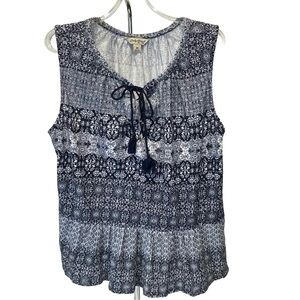Lucky Brand Navy Blue Patterned Sleeveless Top - Women’s Size M